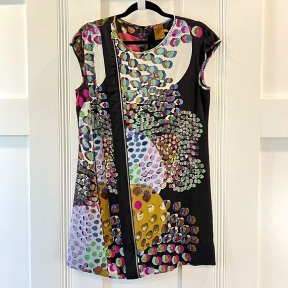 Anthropologie Ali Ro Women’s 4 100% Silk Multi Fabric Print Mini Dress Abstract - Picture 1 of 11